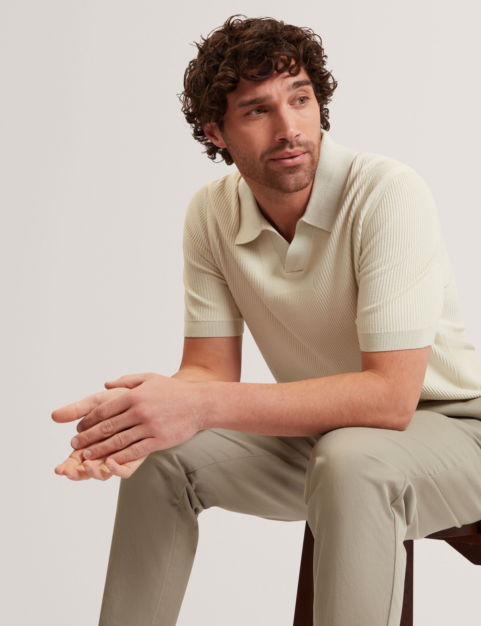 Ted Baker Aindrea Stitched Rib Open Neck Polo Shirt