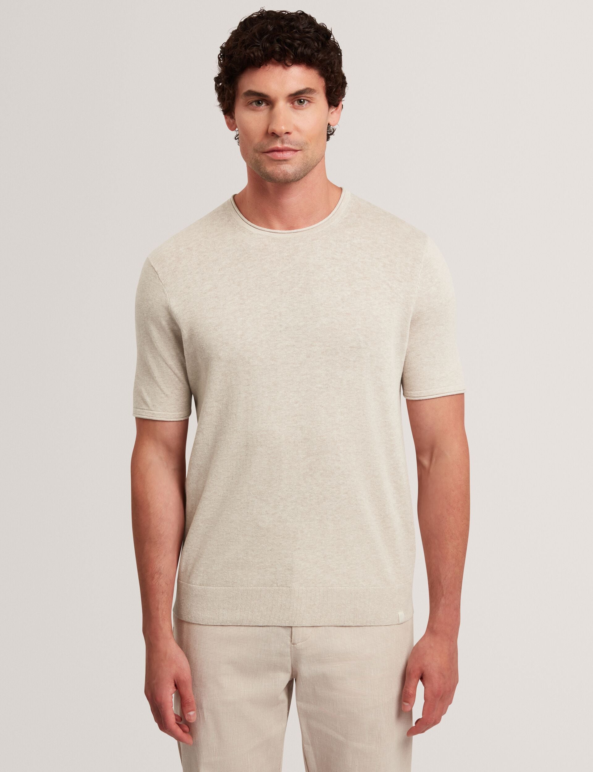 Ted Baker Curran Rolled Edge Linen Blend Knit Tshirt