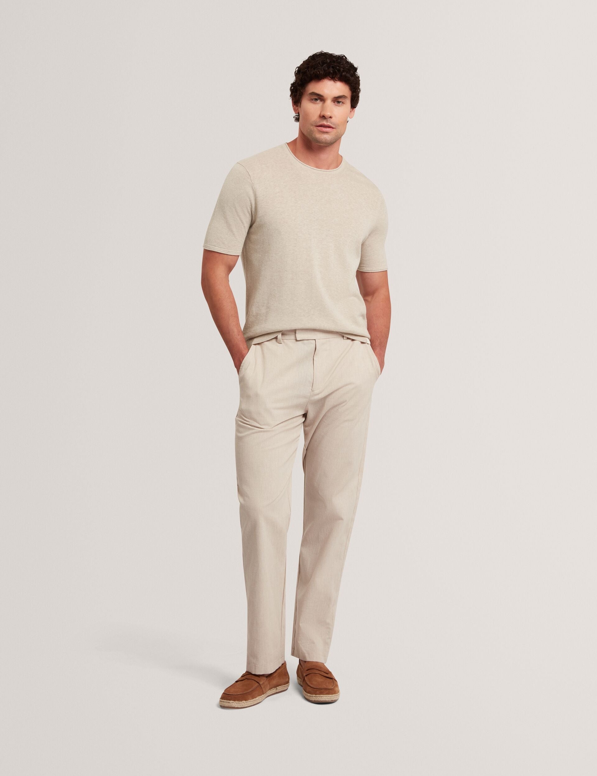 Ted Baker Curran Rolled Edge Linen Blend Knit Tshirt