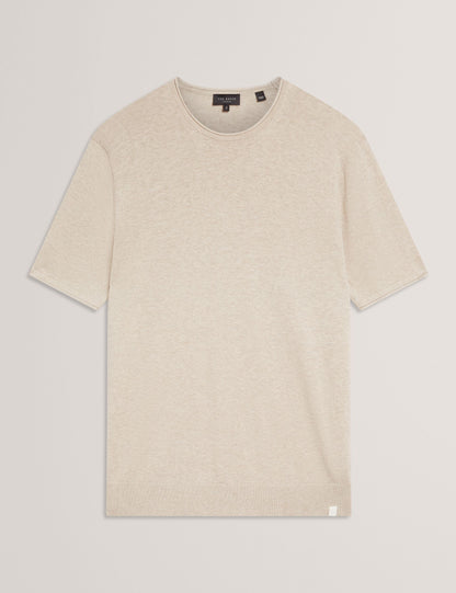 Ted Baker Curran Rolled Edge Linen Blend Knit Tshirt