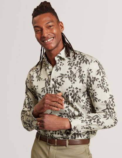 Ted Baker Dornan Foliage Print Cotton Long Sleeve Shirt