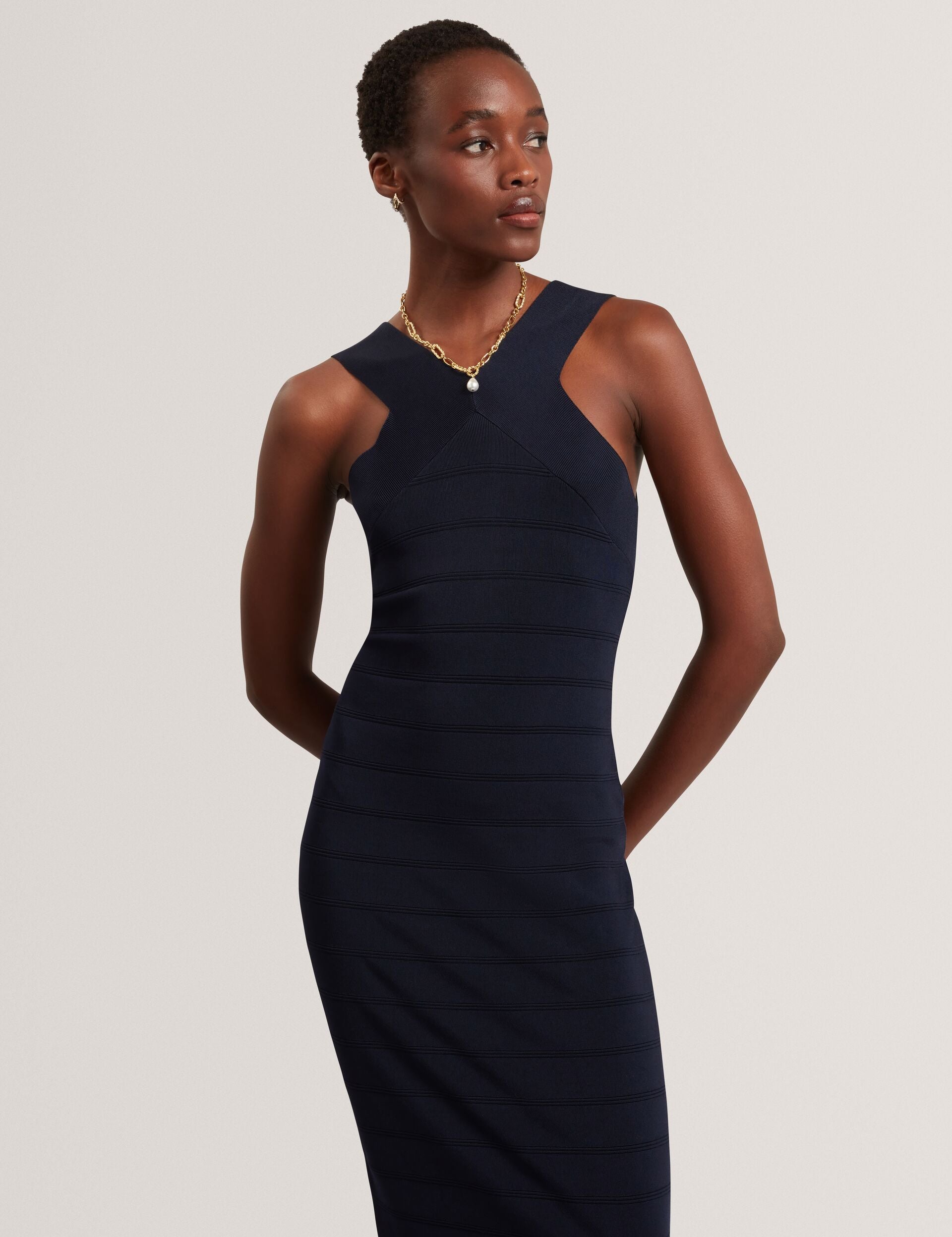 Ted Baker Ardiele Cross Strap Bandage Knit Bodycon Midi Dress Women's