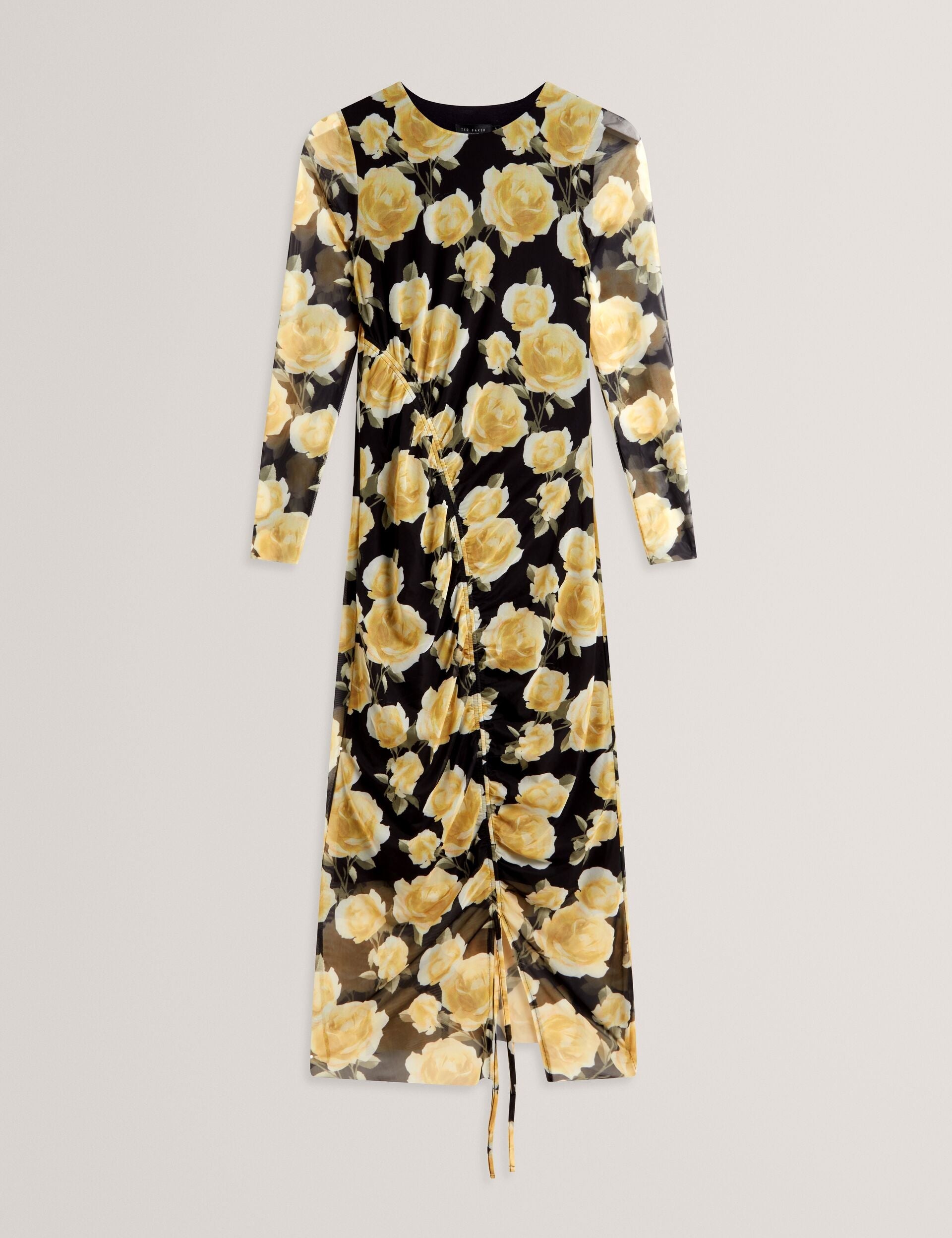 Ted Baker Elvyn Rose Print Mesh Long Sleeve Bodycon Midi Dress Women's