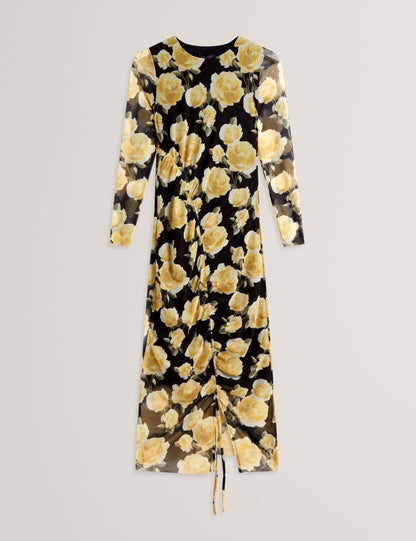 Ted Baker Elvyn Rose Print Mesh Long Sleeve Bodycon Midi Dress Women's