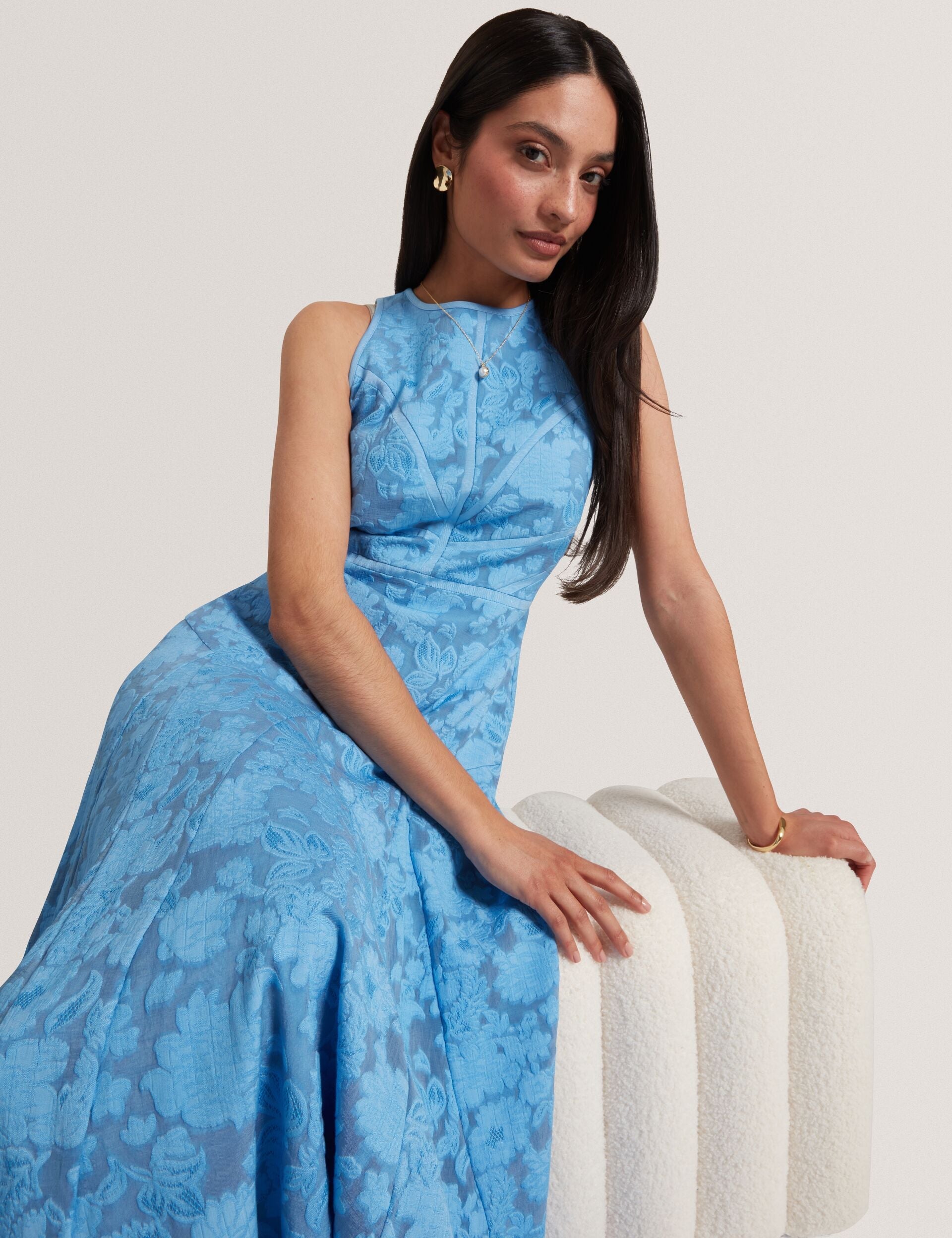 Ted Baker Leesaa Floral Texture Sleeveless Aline Midi Dress Women's