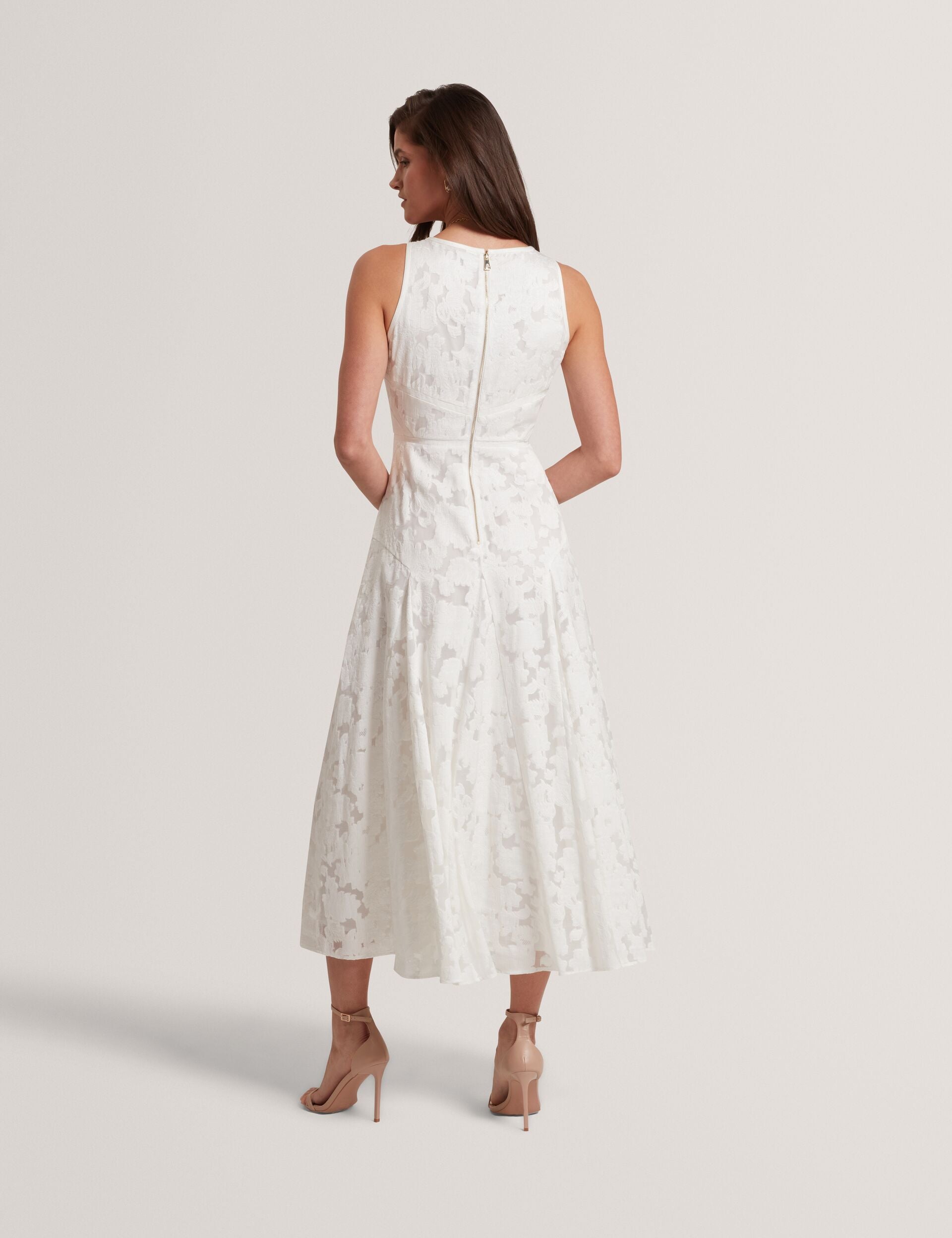 Ted Baker Leesaa Floral Texture Sleeveless Aline Midi Dress Women's