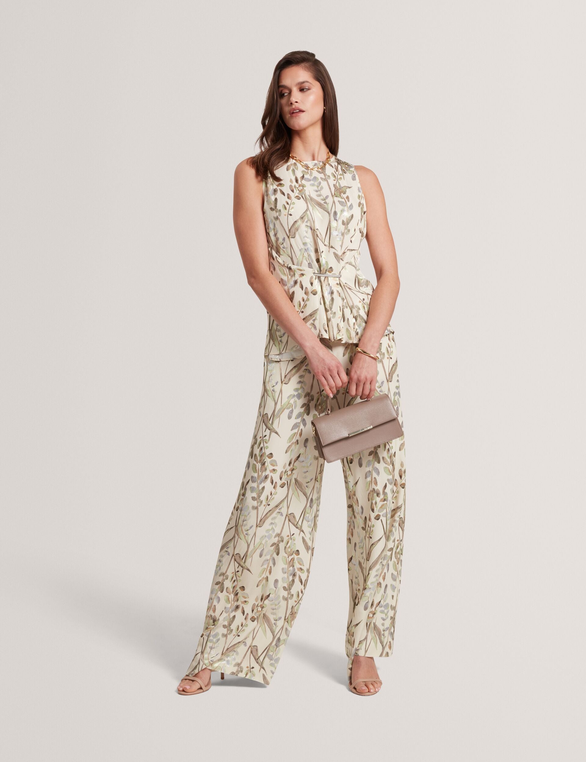 Ted Baker Clowdia Jacquard Leaf Cinched Waist Sleeveless Top Women's