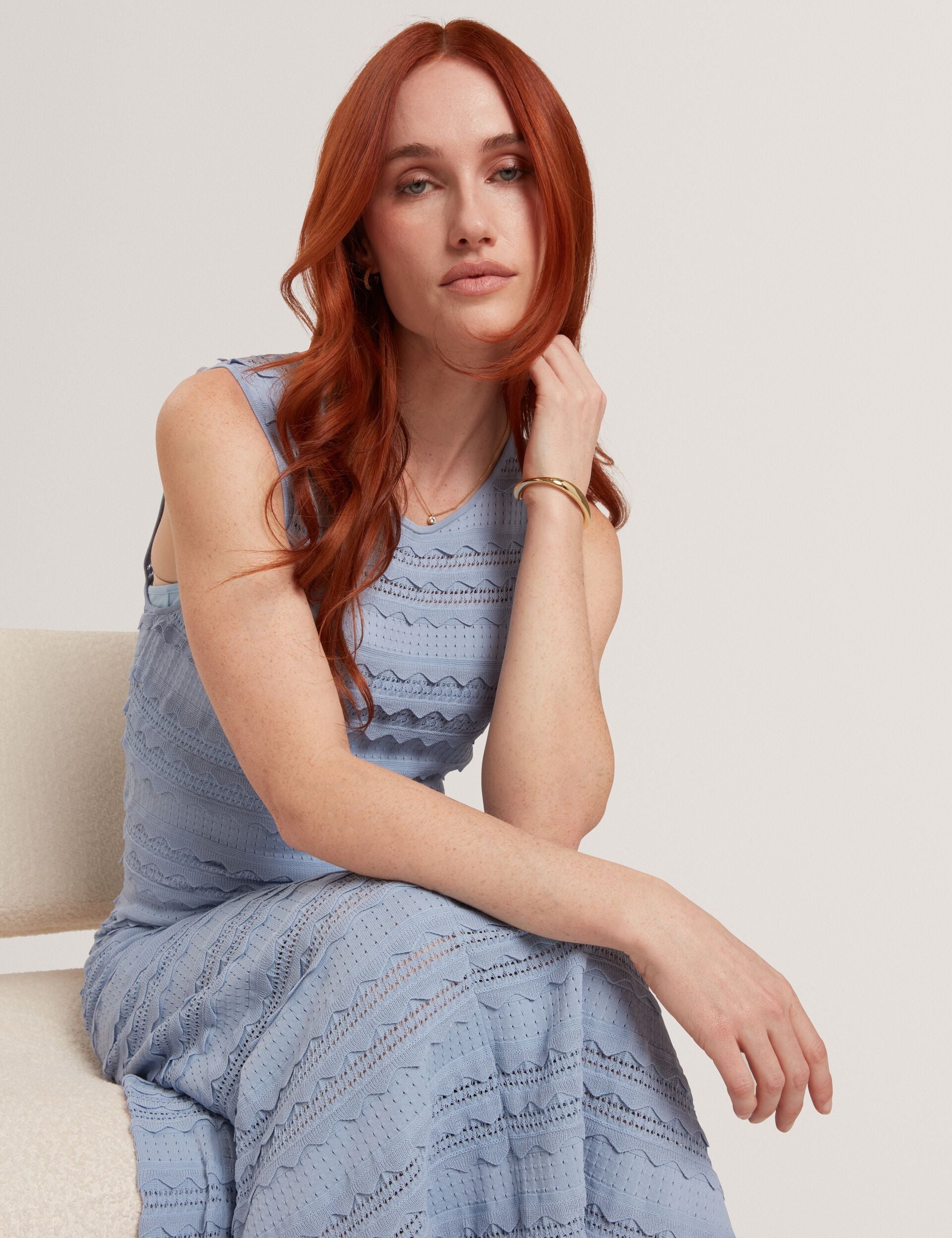 Ted Baker Cahrlie Scallop Trim Knitted Sleeveless Midi Dress Women's