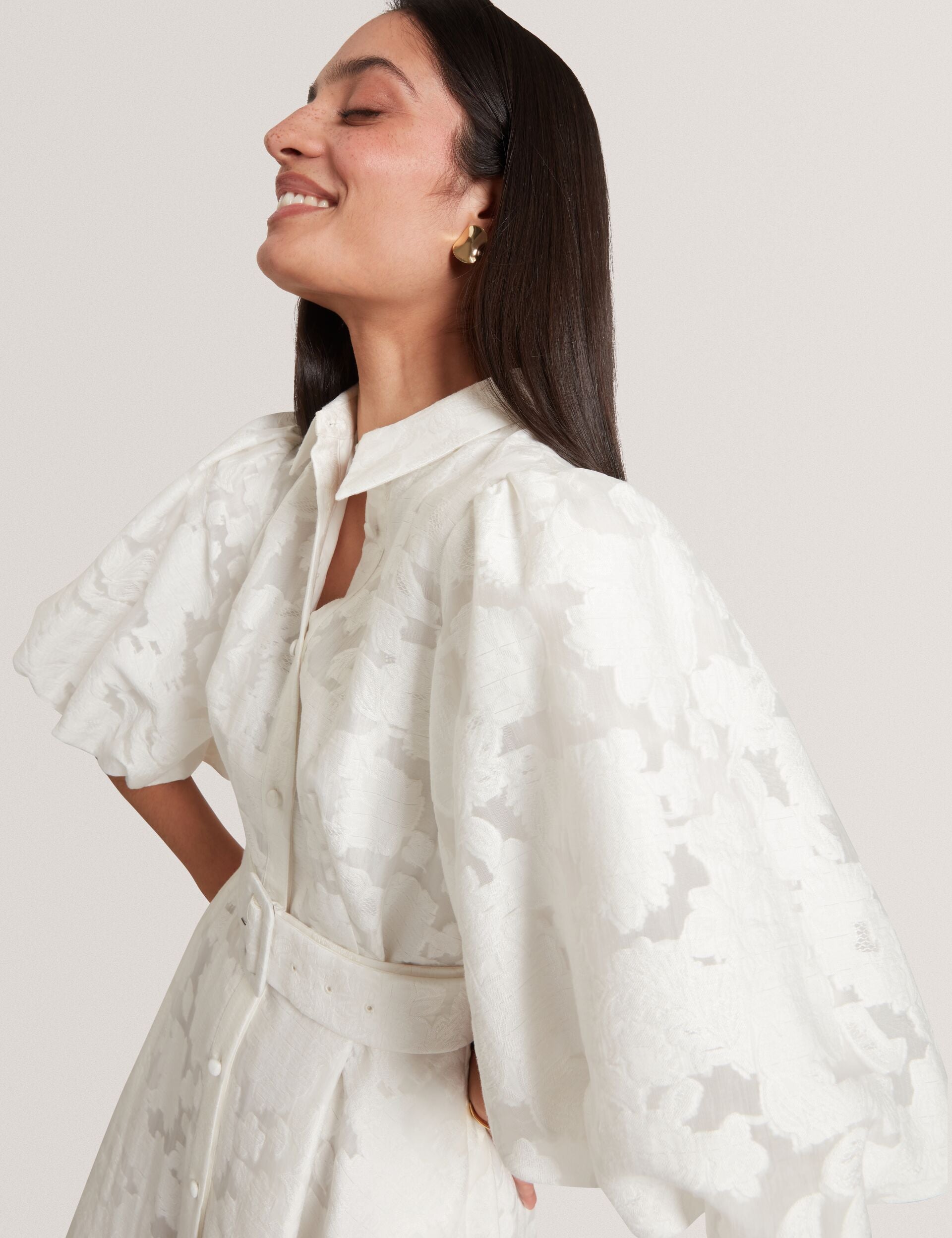 Ted Baker Antya Burnout Floral Puff Sleeve Mini Shirt Dress Women's