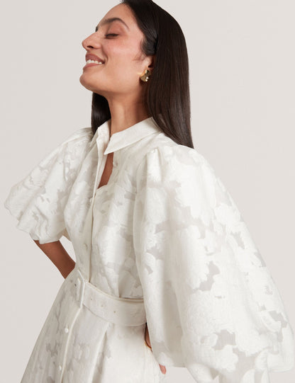 Ted Baker Antya Burnout Floral Puff Sleeve Mini Shirt Dress Women's