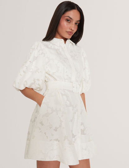 Ted Baker Antya Burnout Floral Puff Sleeve Mini Shirt Dress Women's