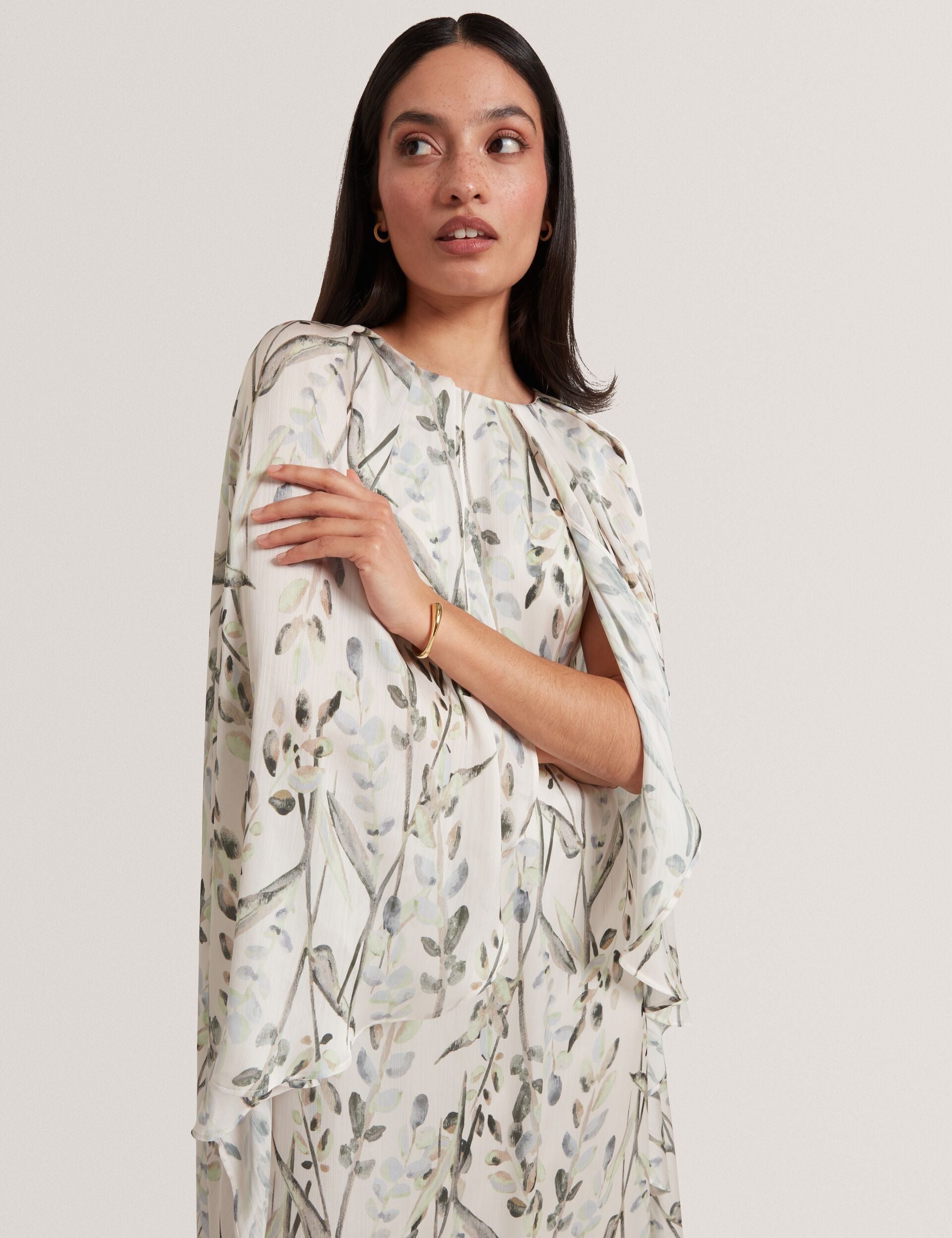 Ted Baker Gildaa Leaf Print Cape Detail Maxi Dress Women's