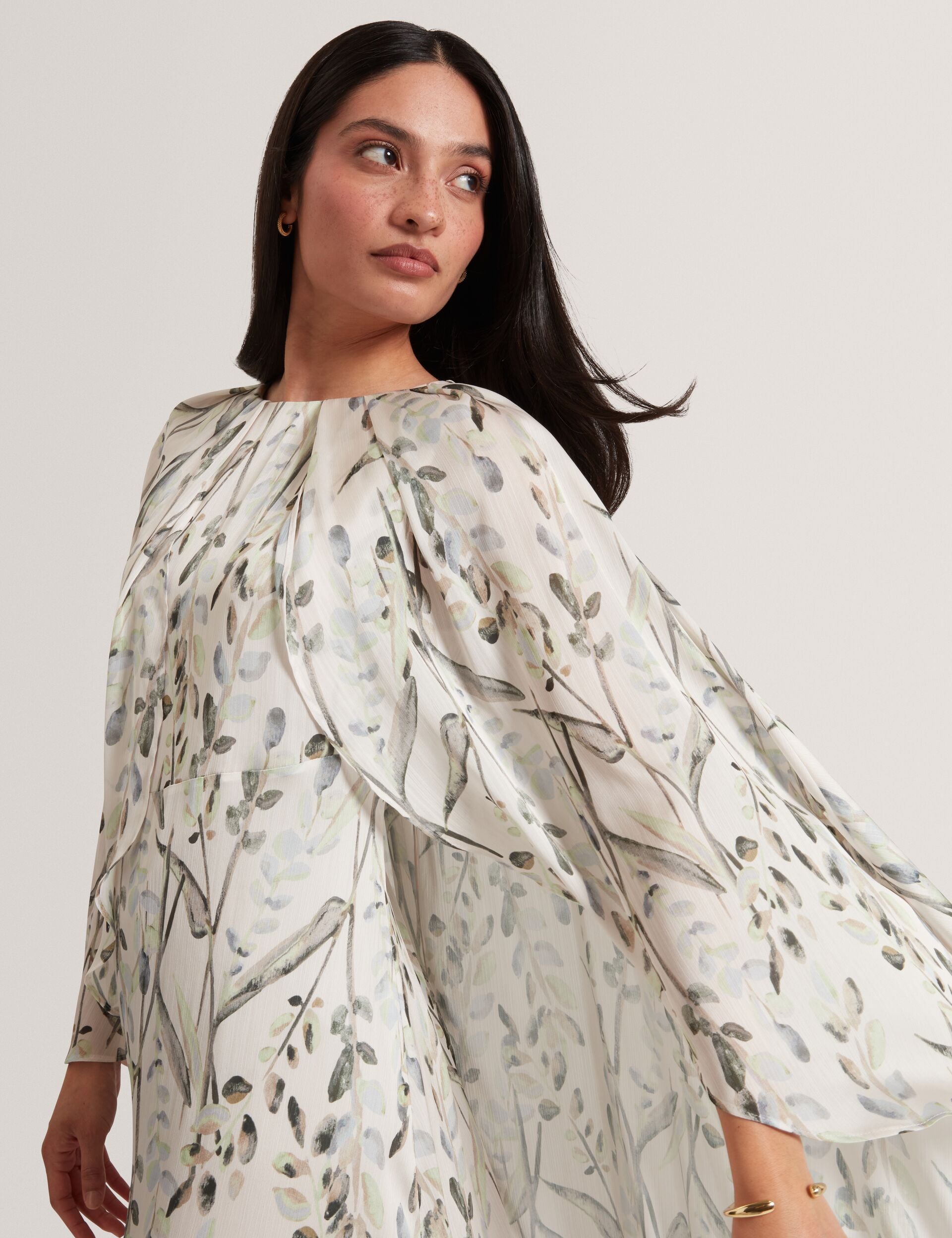 Ted Baker Gildaa Leaf Print Cape Detail Maxi Dress Women's