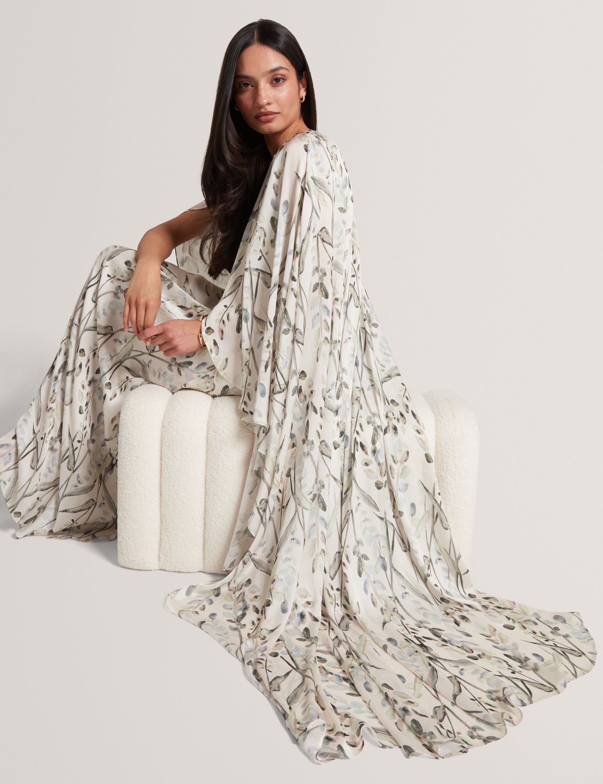 Ted Baker Gildaa Leaf Print Cape Detail Maxi Dress Women's