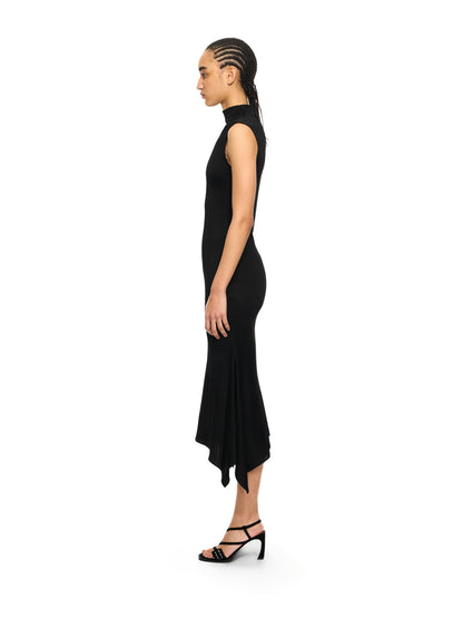 Off-White Fluid Sleeveless Midi Dress Black