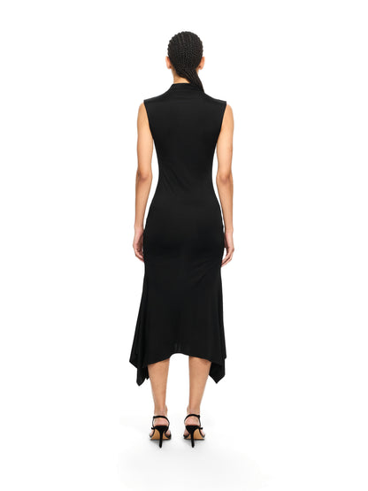 Off-White Fluid Sleeveless Midi Dress Black