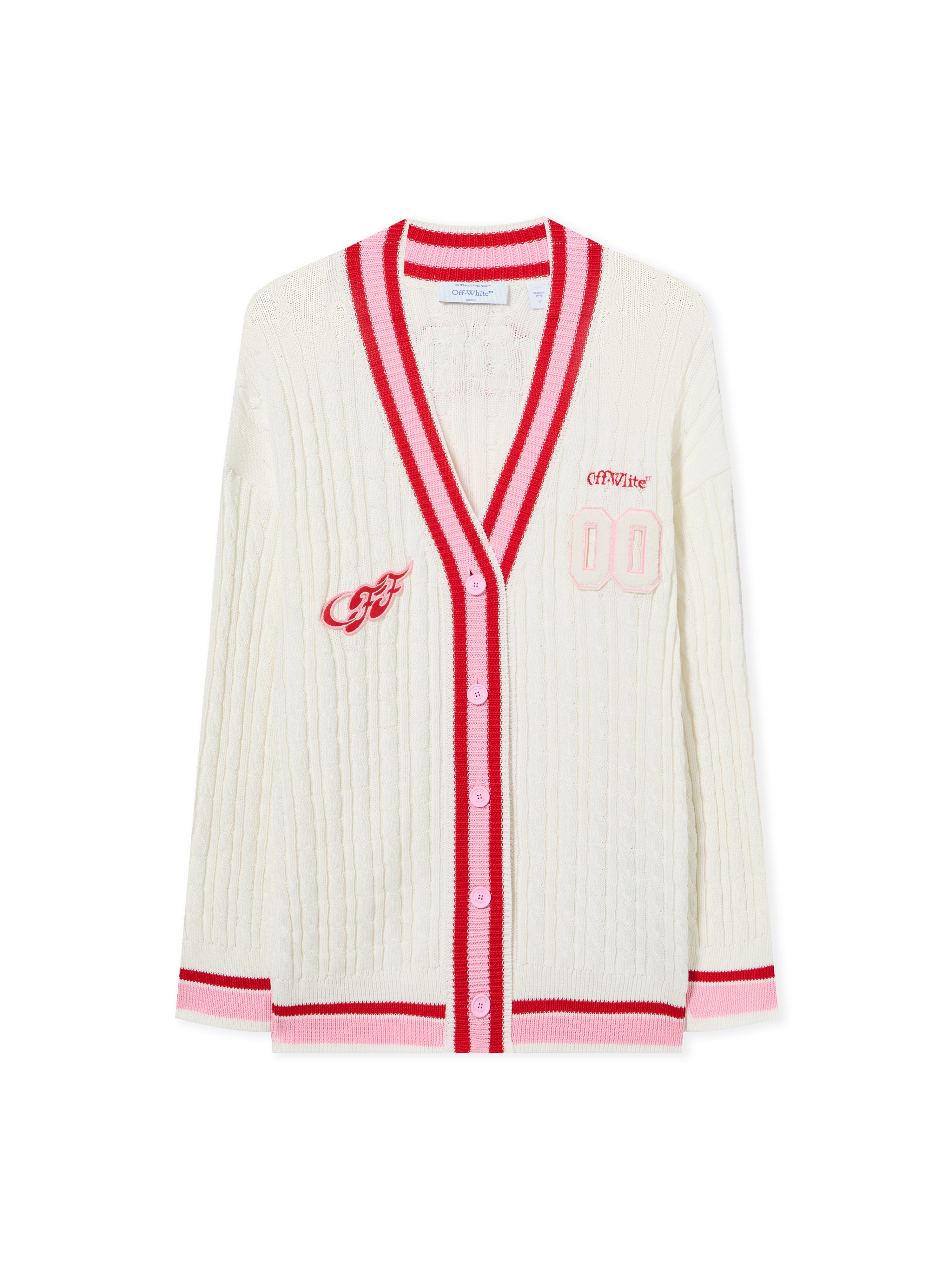 Off-White College Patch Cable Knit Cardigan