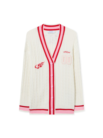 Off-White College Patch Cable Knit Cardigan