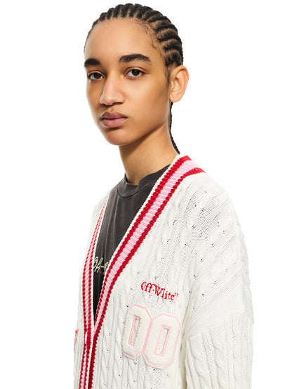 Off-White College Patch Cable Knit Cardigan