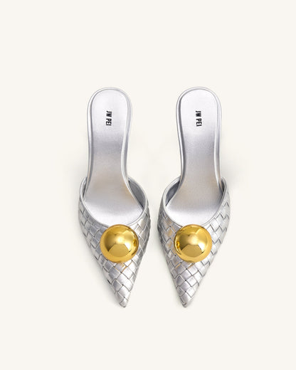 Jw Pei Sofia Woven Sphere Heel Mules Silver & Gold