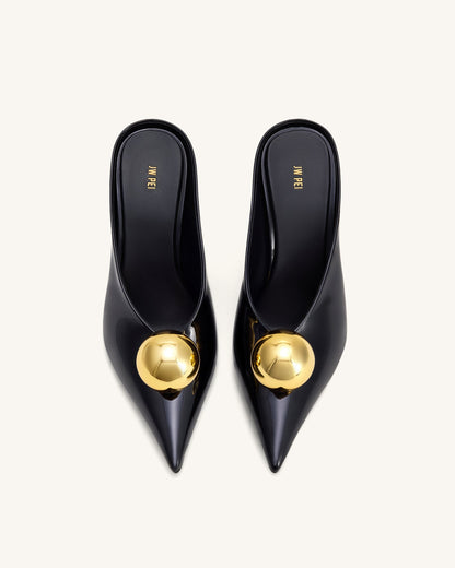 Jw Pei Sofia Angled Vamp Heel Mules Black & Gold