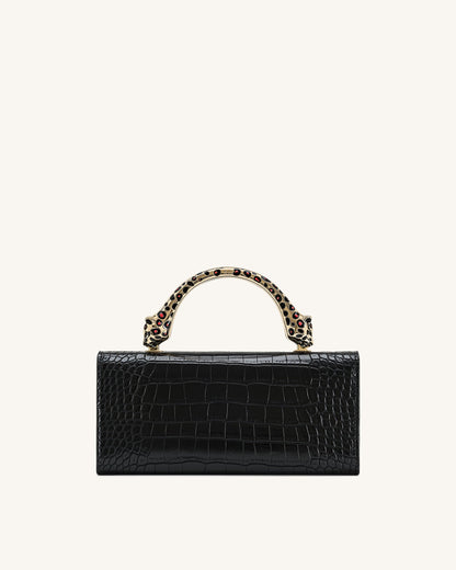 Jw Pei Maya Leopard Shaped Hardware Handle Top Handle Bag Black Croc