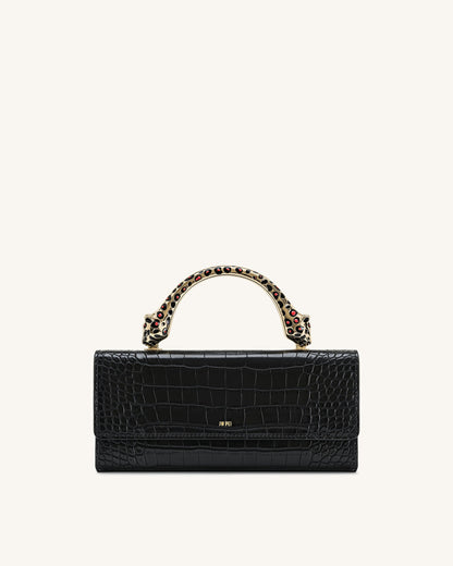 Jw Pei Maya Leopard Shaped Hardware Handle Top Handle Bag Black Croc