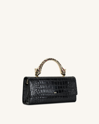 Jw Pei Maya Leopard Shaped Hardware Handle Top Handle Bag Black Croc
