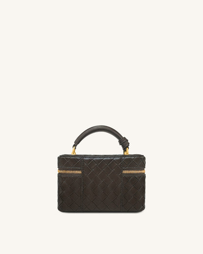 Jw Pei Cleo Woven Texture Box Shape Top Handle Bag Dark Brown