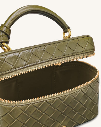 Jw Pei Cleo Woven Texture Box Shape Top Handle Bag Olive Green