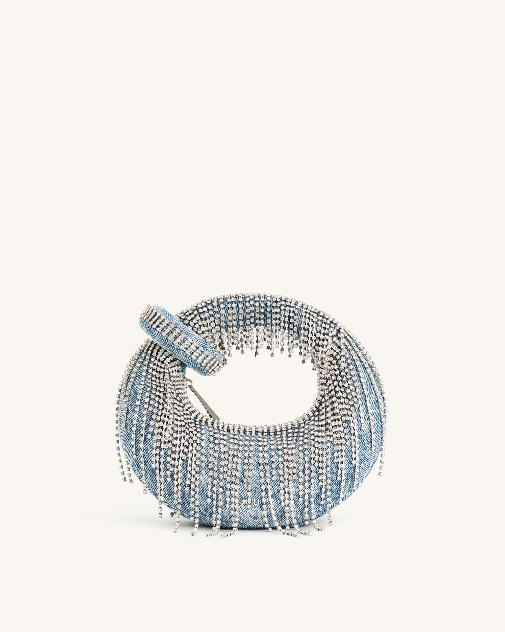Jw Pei Abacus Denim Artificial Crystal Mini Top Handle Bag Blue