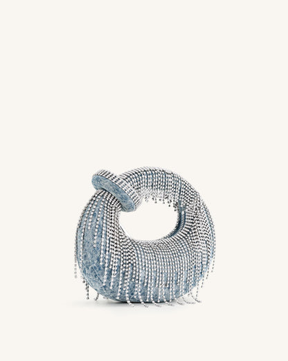 Jw Pei Abacus Denim Artificial Crystal Mini Top Handle Bag Blue
