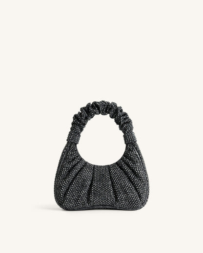 Jw Pei Gabbi Artificial Crystal Medium Ruched Hobo Handbag Anthracite
