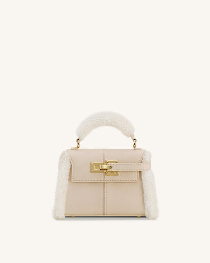 Jw Pei Elise Faux Suede Shearling Trim Top Handle Bag Taupe