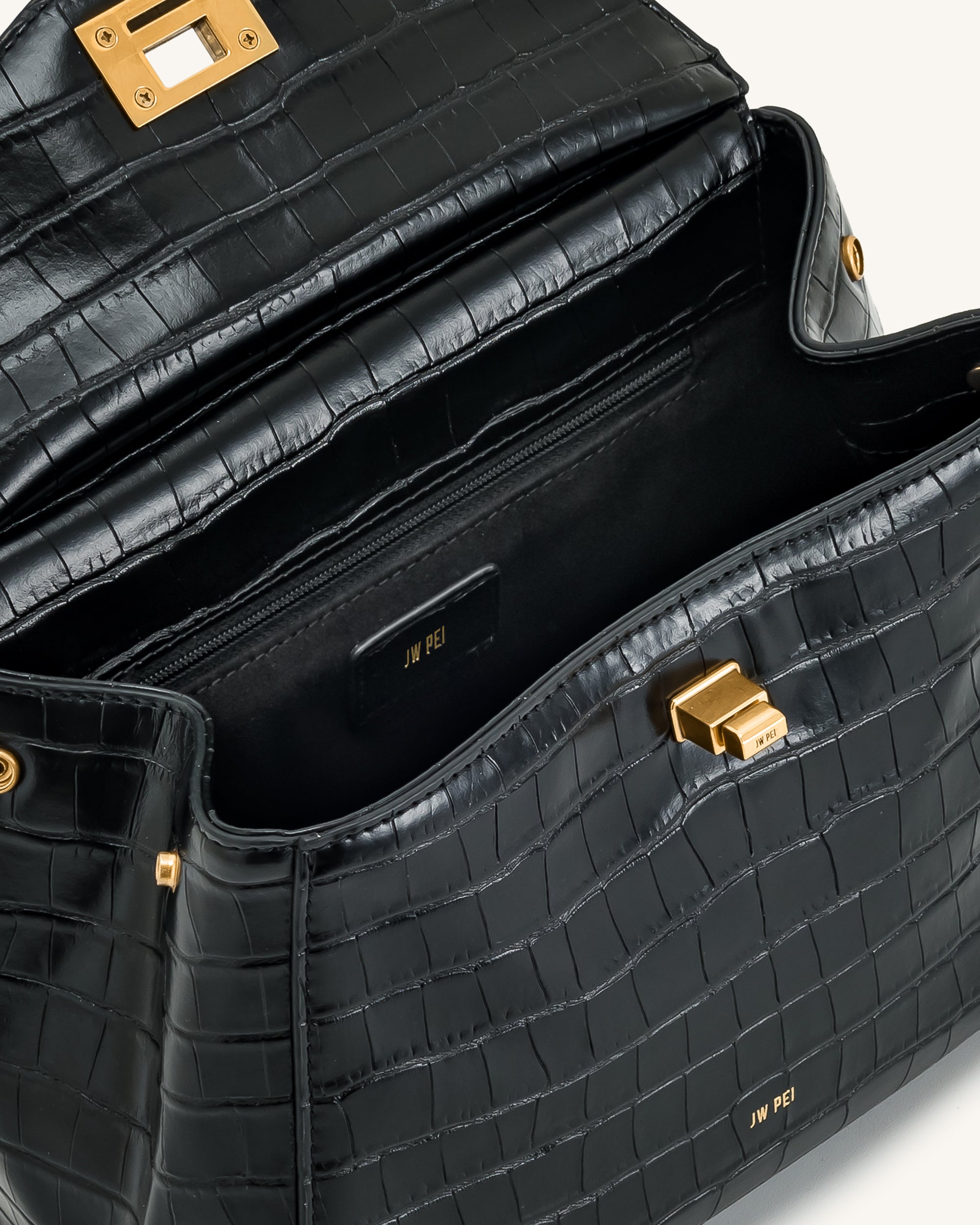 Jw Pei Lucia Classic Top Handbag Black Croc