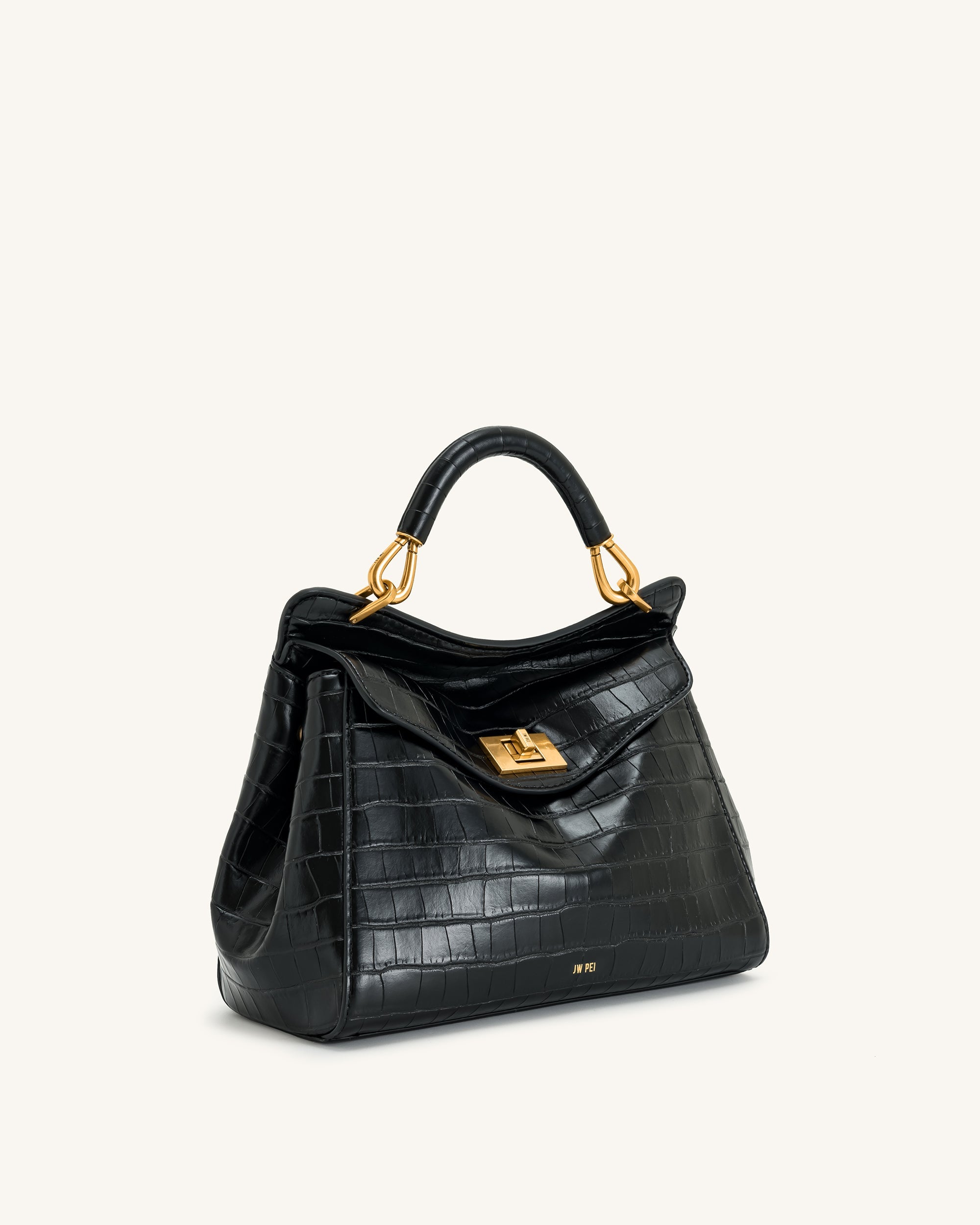 Jw Pei Lucia Classic Top Handbag Black Croc