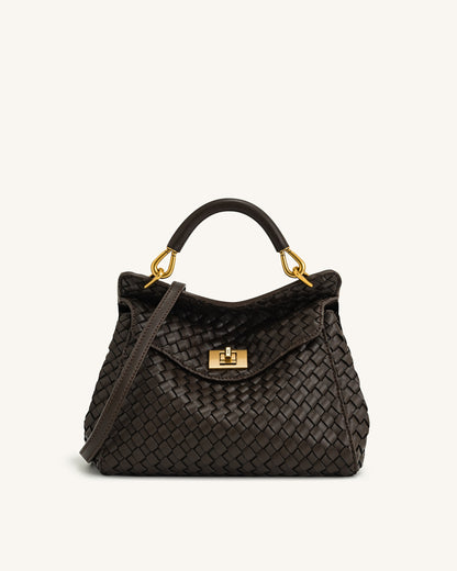 Jw Pei Lucia Classic Top Handle Woven Bag Dark Brown