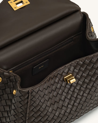Jw Pei Lucia Classic Top Handle Woven Bag Dark Brown