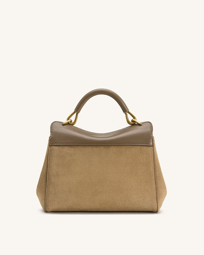 Jw Pei Lucia Classic Faux Suede Top Handle Bag Taupe