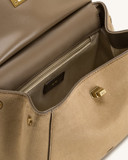 Jw Pei Lucia Classic Faux Suede Top Handle Bag Taupe