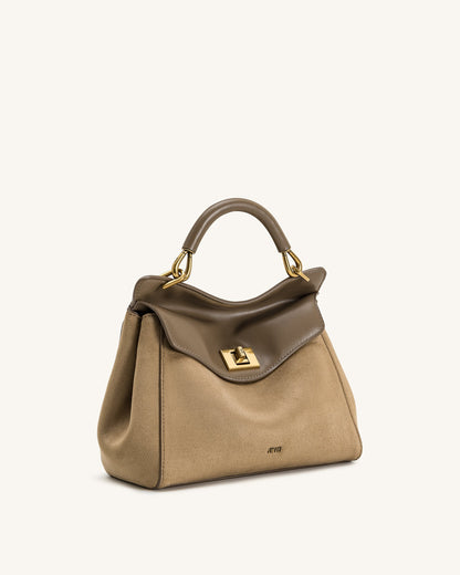 Jw Pei Lucia Classic Faux Suede Top Handle Bag Taupe
