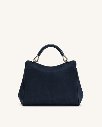 Jw Pei Lucia Classic Faux Suede Top Handle Bag Navy Blue