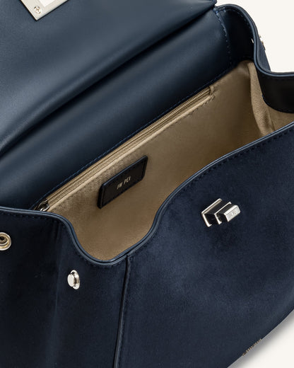 Jw Pei Lucia Classic Faux Suede Top Handle Bag Navy Blue
