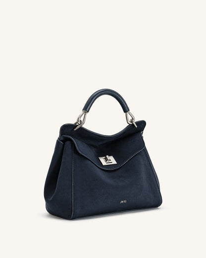Jw Pei Lucia Classic Faux Suede Top Handle Bag Navy Blue