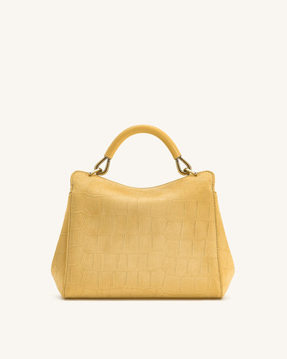 Jw Pei Lucia Classic Croc Embossed Faux Suede Top Handle Bag Yellow
