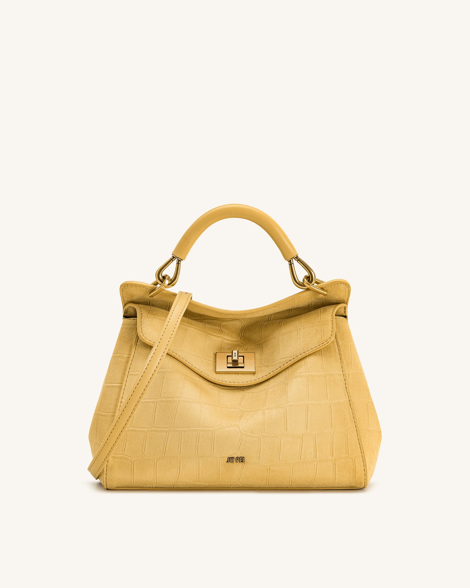 Jw Pei Lucia Classic Croc Embossed Faux Suede Top Handle Bag Yellow
