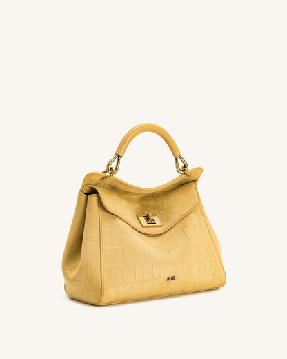 Jw Pei Lucia Classic Croc Embossed Faux Suede Top Handle Bag Yellow