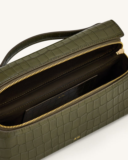Jw Pei Thea Croc Embossed Top Handle Bag Olive Green