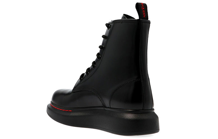 Alexander McQueen Glossed-Leather Platform Ankle Boot Black Red (Women's)