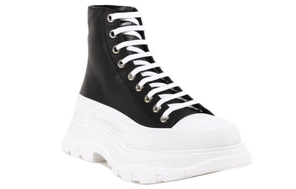 Alexander McQueen Tread Slick High-Top Leather Sneaker Black White